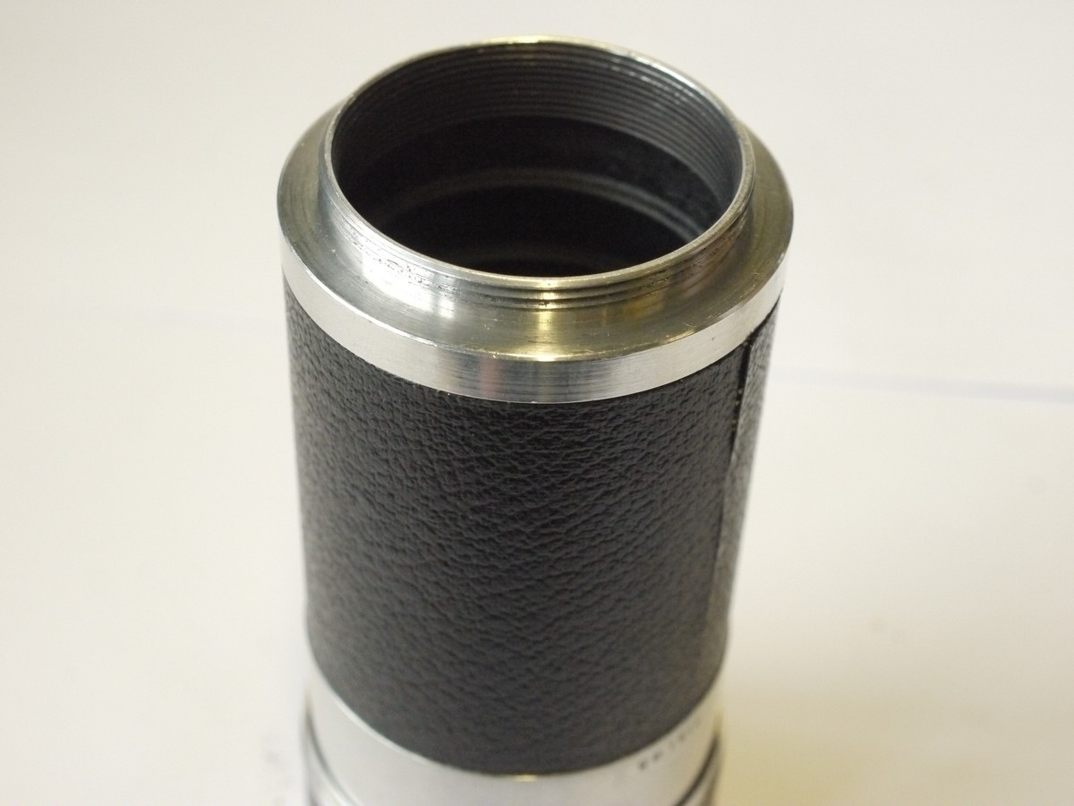 mwclassiccameras-20240426-150 Corfield England 100mm f4 Lumar Portrait lens, in L39 (Leica) screw mount. Uncoupled. With Corfield 95/100mm Tubular shoe mounting finder