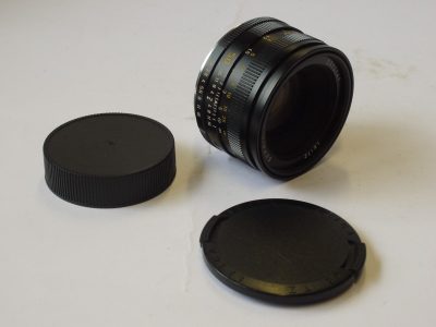Leitz Canada 50mm f2 Sumicron-R 3rd-Cam (No.3312141) with built-in lens hood + Leitz Caps, Warranty Card & Matching numbered box with internal packaging