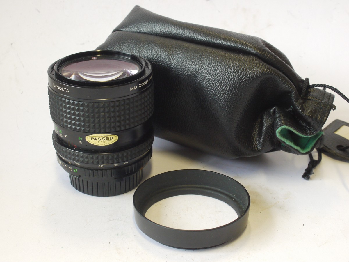 mwclassiccameras-20240524-15 Minolta 35-70mm f3.5 MD Zoom Rokkor manual zoom/focus MD mount lens + pouch case. OPTICS NEED CLEANING