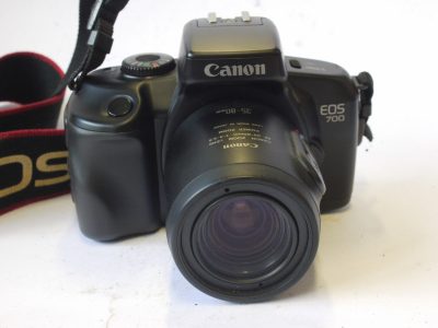 Canon EOS 700 35mm SLR + Canon EF 35-80mm f4-5.6 lens with built-in push button zoom control, strap & case
