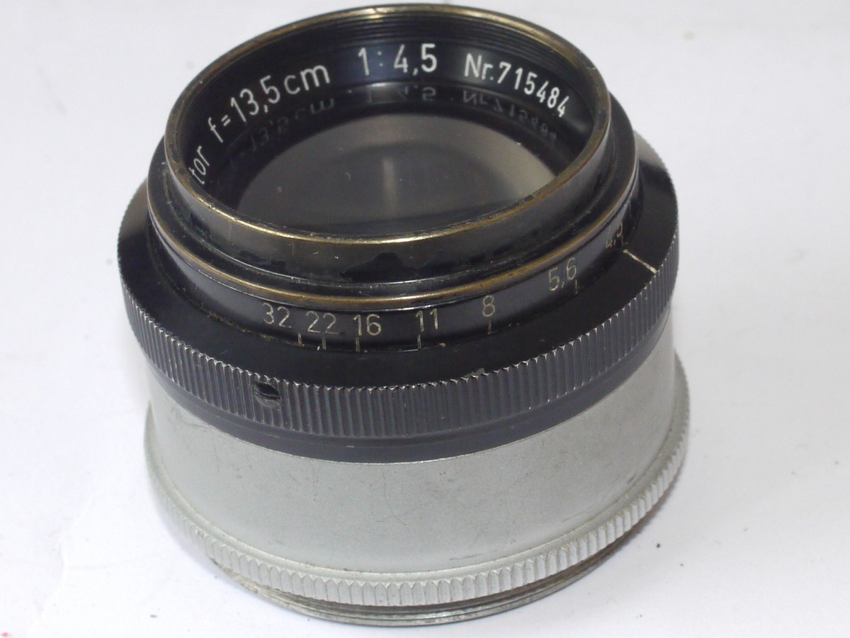 mwclassiccameras-20240607-167 Leitz 13.5cm f4.5 Hektor-L39 coated ens with black front & chrome barrel, with vulcanite covering (No.715484)