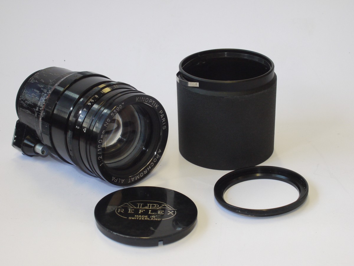 mwclassiccameras-20240607-57 Kinoptik Paris 100mm f2.8 Apochromat Alpa manual focus lens in Alpa bayont mount + Front filter/hood adapter, Alpa metal Clip-on lens hood & Alpa caps. RARE, HIGH QUALITY LENS
