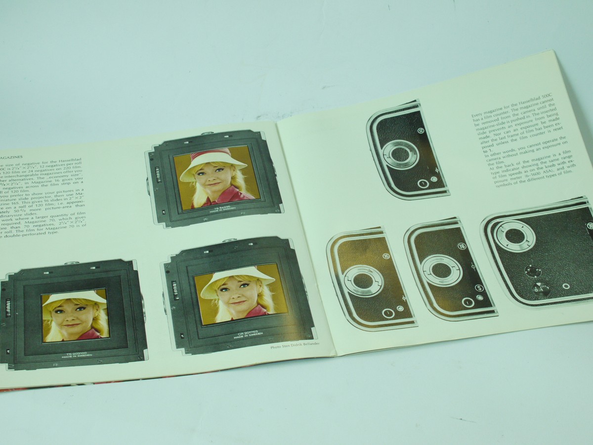 mwclassiccameras-20240705-154 Hasselblad 500C Brochure c1965. Front cover has picture of a woman wearing a hat. 20 pages in English