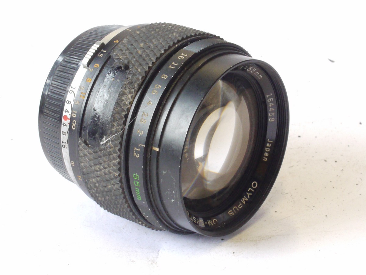 mwclassiccameras-20240712-264 Olympus 55mm f1.2 G Zuiko Auto-S manual focus OM mouynt lens + rear cap. OPTICS NEEDS CLEANING