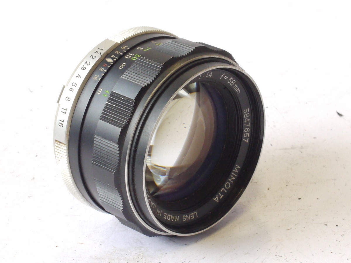mwclassiccameras-20240712-268 Minolta 58mm f1.4 MC Rokkor-PF manual focus MC mount lens. OPTICS NEED CLEANING