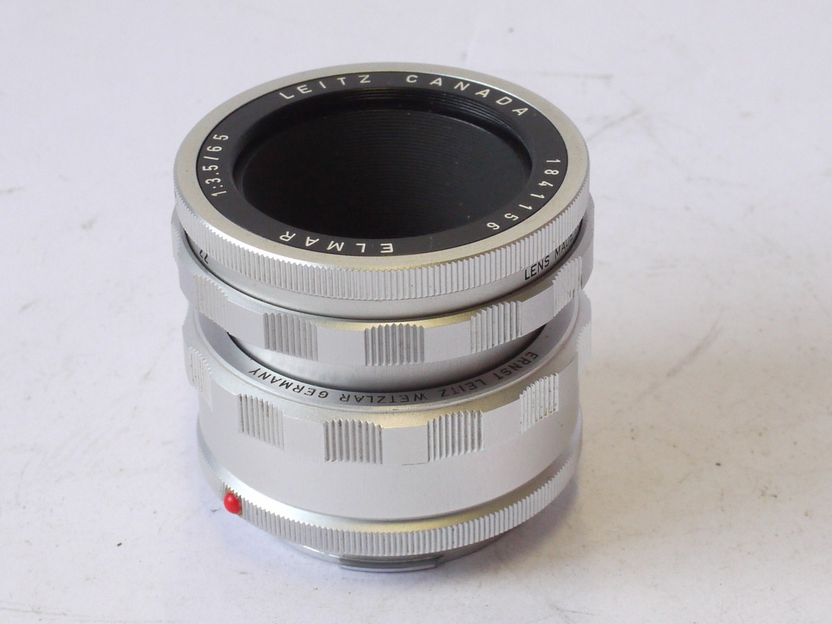 mwclassiccameras-20240719-68 Leitz Canada 65mm f3.5 Elmar Macro lens with Intermediate ring (16471J) & Universal focusing M mount (OTZFO) + makers caps