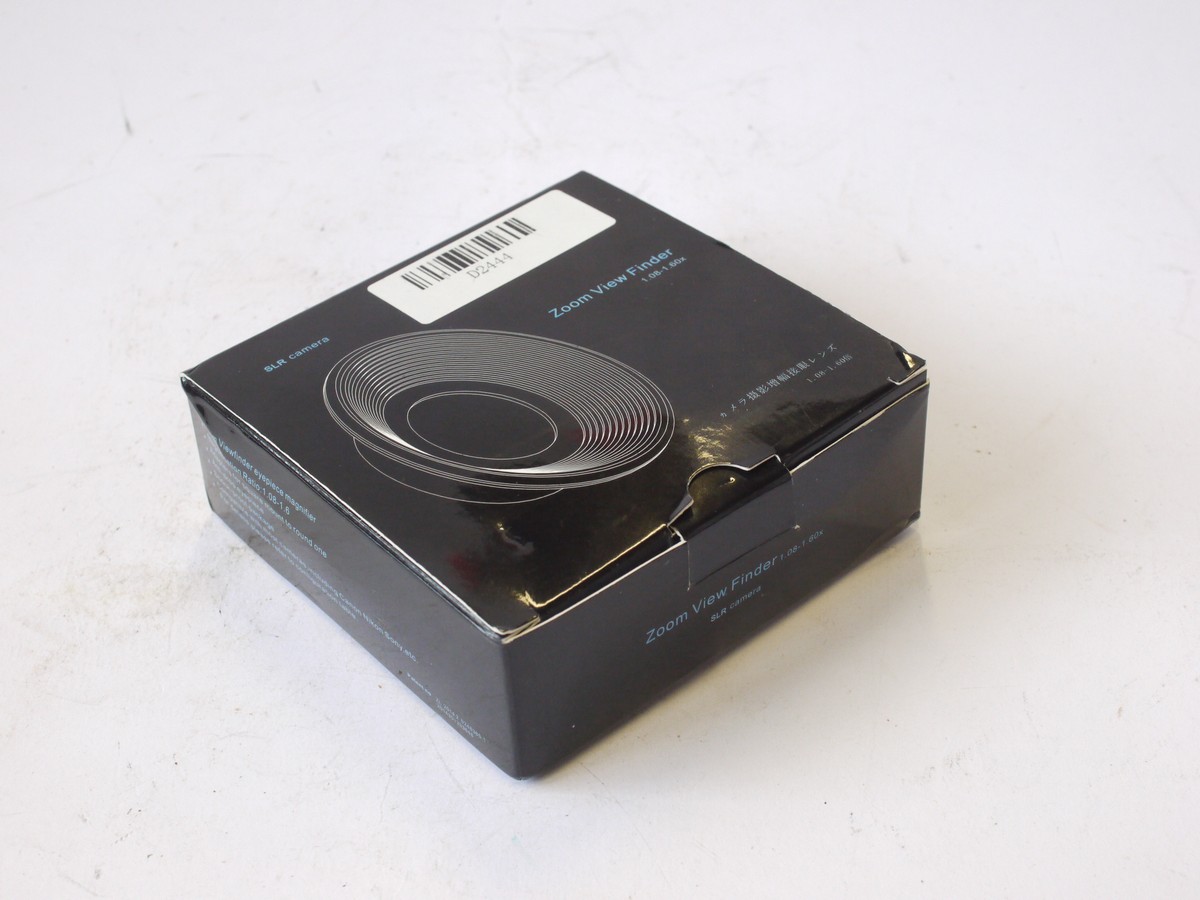 mwclassiccameras-20240802-128 Zoom View Finder 1.08-1.60X, with Rubber Eyecup & Set of Six different Canon & Nikon SLR viewfinder fittings. All in makers Box. Made in China