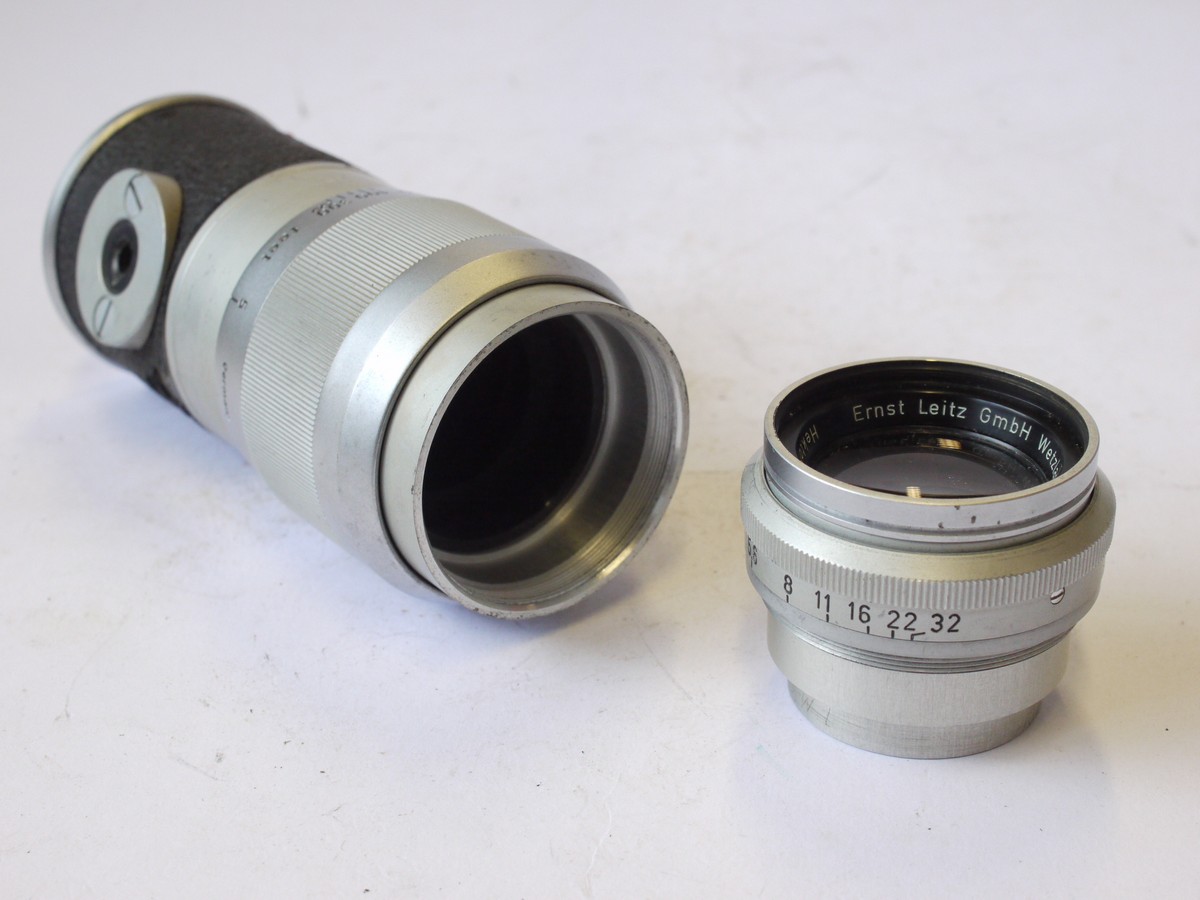mwclassiccameras-20240802-51 Leitz Wetzlar 13.5cm f4.5 Hektor-M chrome with vulcanite covering (No.1417214)