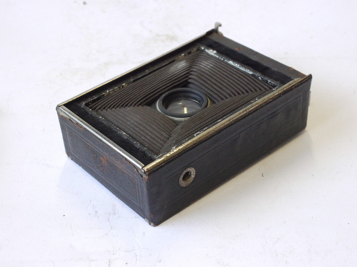 mwclassiccameras-20240816-7 Kodak 6x9 folding plate camera (made by Nagel) + 35mm film back with built-in Miniature Kodachrome Adapter on a large rear panel. (Panel moves sideways for focusing on ground glass. With 105mm f4.5 Anastigmat lens in Compur shutter. UNCOMMON BACK