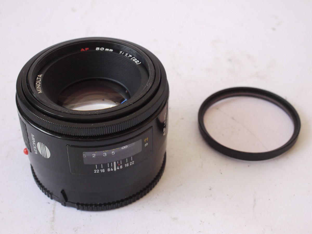 mwclassiccameras-20240830-101 Minolta AF 50mm f1.7 lens in Sony A mount + Hoya Skylight fiter & rear cap