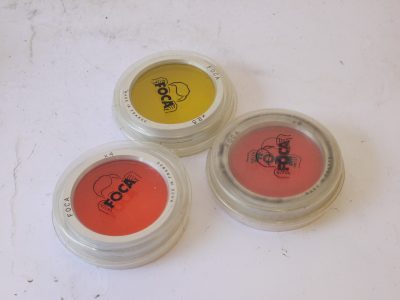 Foca set of Three 42/43mm push-on filters for the Foca Leica Copy lenses (Yellow, Red 4X & Red 8X) + keeper cases