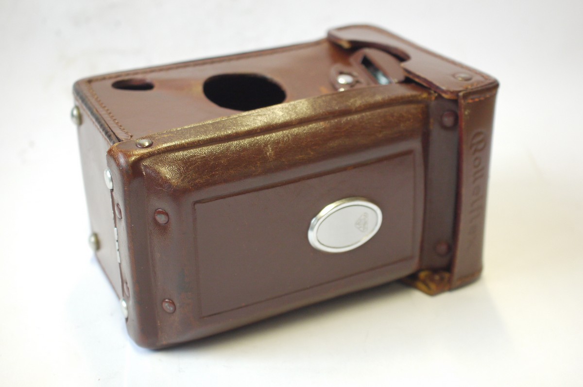 mwclassiccameras-20240906-109 Rolleiflex TLR ER case + Rollei leather Scissors Strap & (RARE) early type meter cover with leather strap for fixing the scissors strap