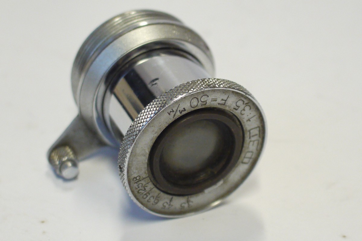 mwclassiccameras-20240906-269 Fed 50mm f3.5 chrome collapsible lens, originally made for a Leica I Model A copy. Smaller thread mount. No rangefinder coupling