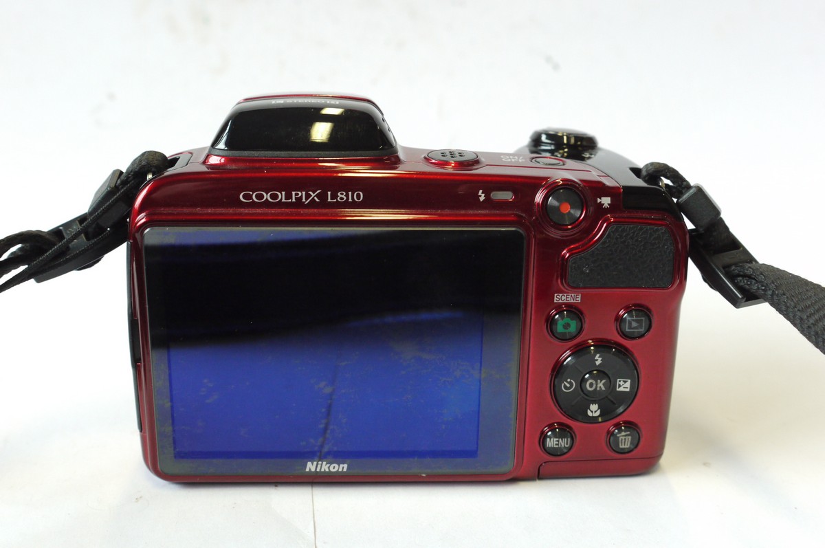 mwclassiccameras-20240927-21 Nikon Coolpix L810 Red 16.1MP Digital Bridge Camera with 4-104mm f3.1-5.9 26X Wide Optical Zoom ED VR, with front cap. Takes SD Card & 4 x AA Batteries