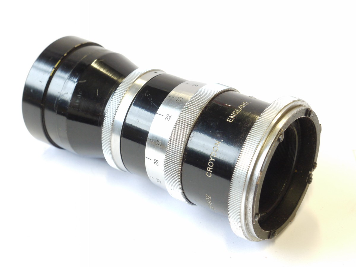 mwclassiccameras-20241011-105 Agilux 24cm f5.5 Telephoto bayonet mount lens for Agiflex SLR + makers black metal lens hood & leather case