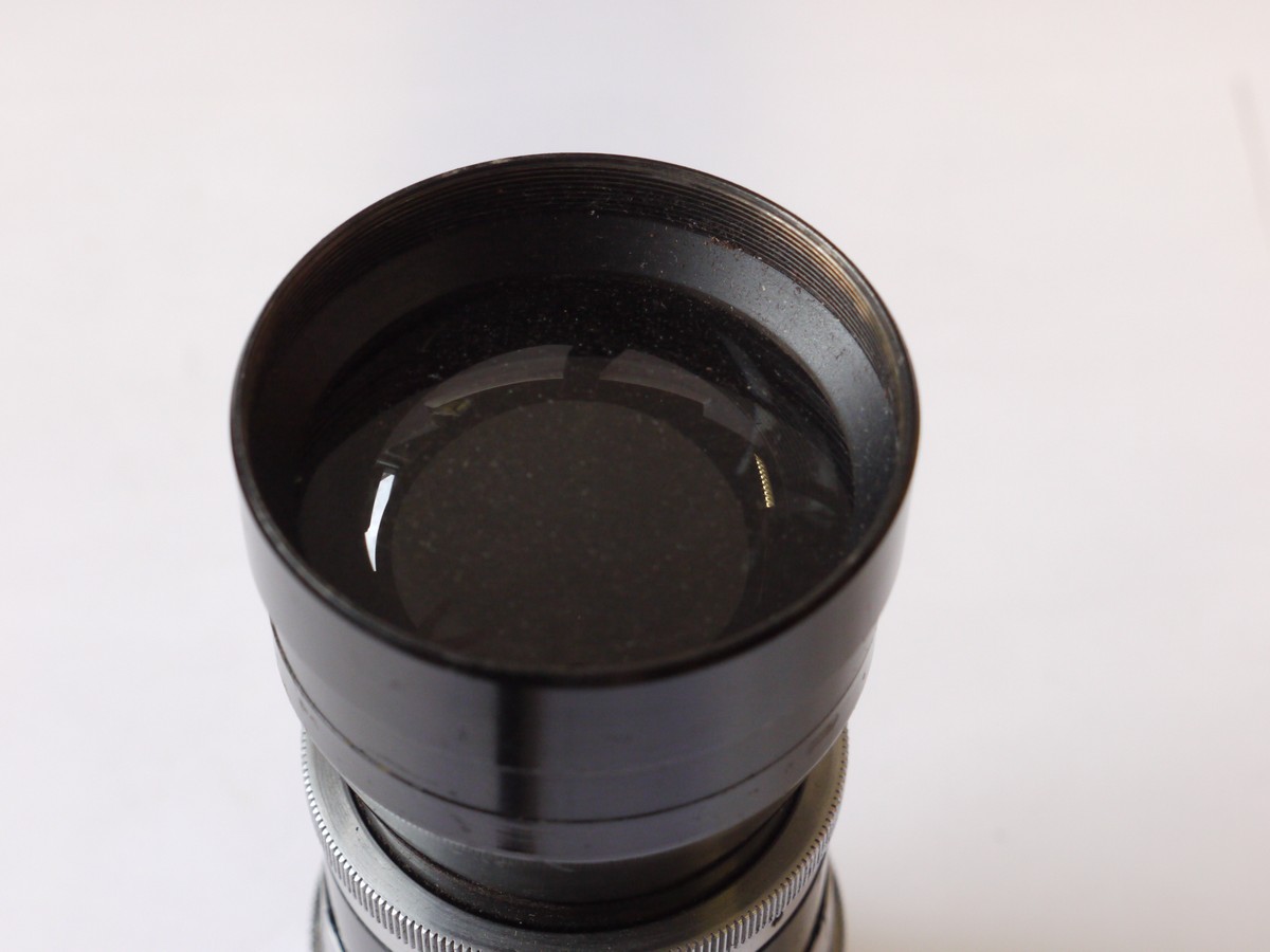 mwclassiccameras-20241011-107 Agilux 24cm f5.5 Telephoto bayonet mount lens for Agiflex SLR + makers black metal lens hood & leather case