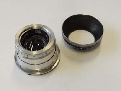 Agilux 80mm f3.5 Anastigmat coated chrome large bayonet mount lens (for Agilux II/III) + makers lens hood