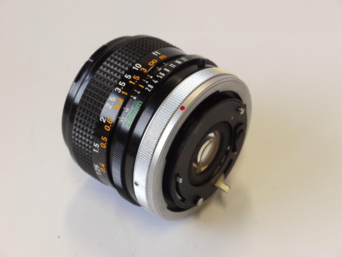 mwclassiccameras-20241018-84 Canon 28mm f2.8 S.C. manual focus FD Breechlock mount lens + Canon Caps & case
