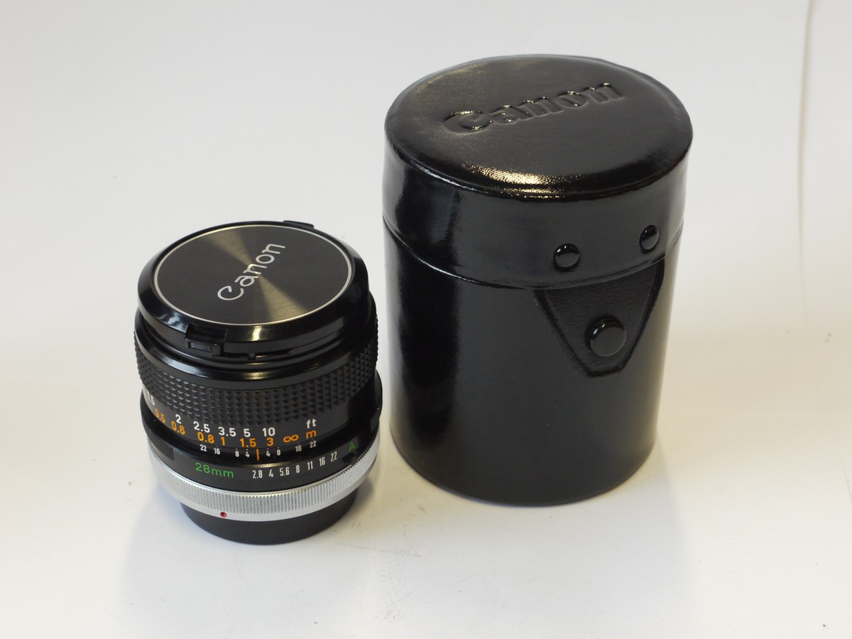 mwclassiccameras-20241018-87 Canon 28mm f2.8 S.C. manual focus FD Breechlock mount lens + Canon Caps & case