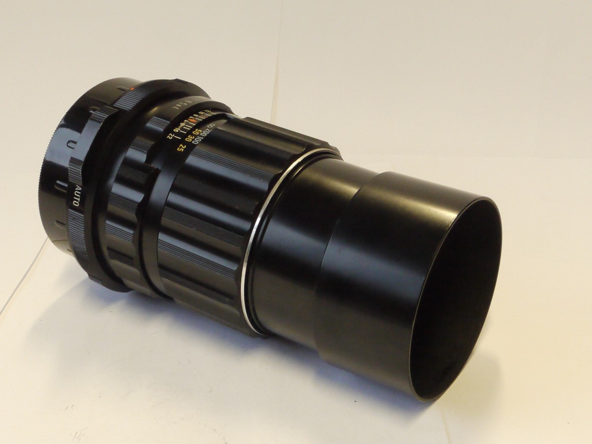 mwclassiccameras-20241025-161 Pentax 200mm f4 Super-Multi-Coated Takumar lens for Pentax 6x7, with built-in lens hood + caps