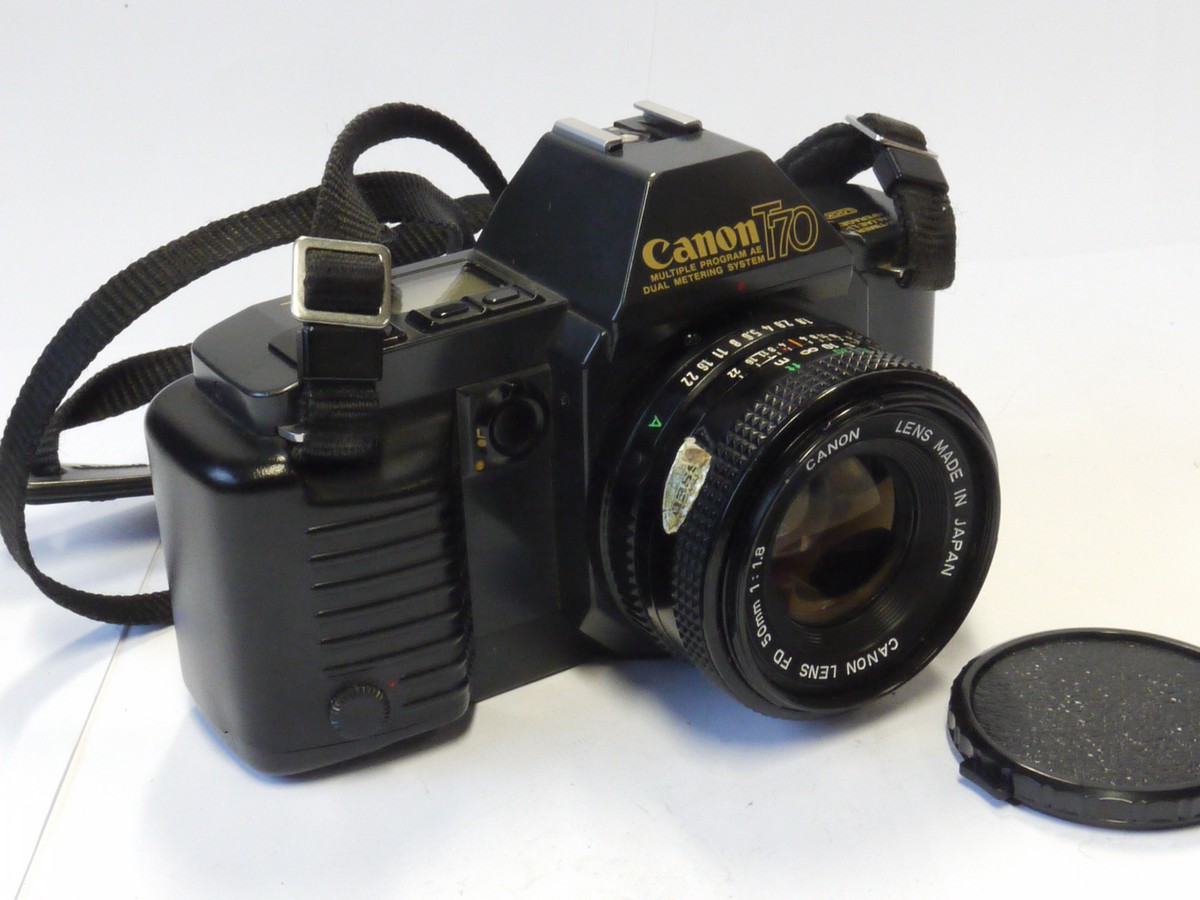 mwclassiccameras-20241025-215 Canon T70 35mm Multi-Mode SLR + Canon 50mm f1.8 FD lens & neck strap