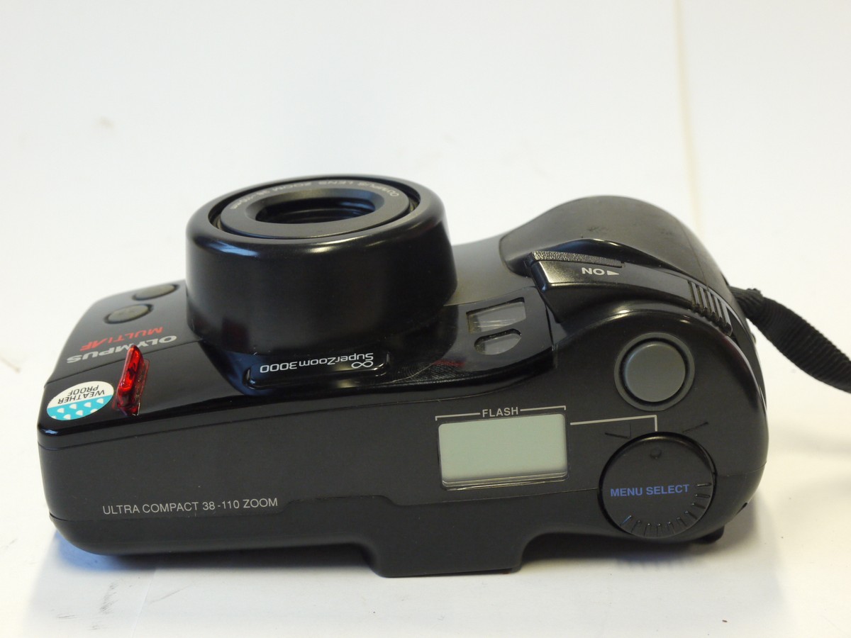 mwclassiccameras-20241101-164 Olympus Superzoom 3000 Weatherproof 35mm Compact Autofocus Point-&-Shoot camera with 38-110mm Zoom + long strap & pouch case. Takes AA Batteries