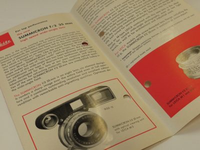 Leitz "SUMMICRON f/2 35mm wide angle lens for LEICA" c1959. 4-page leaflet