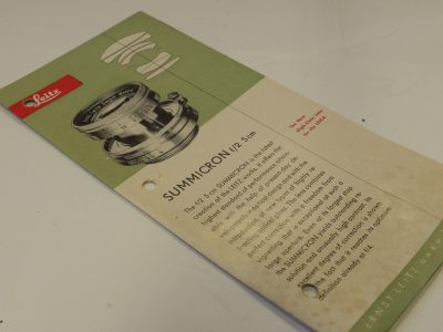Leitz 6 pages pull out leaflet on 50mm Summar, Summitar & Summicron lenses c1953
