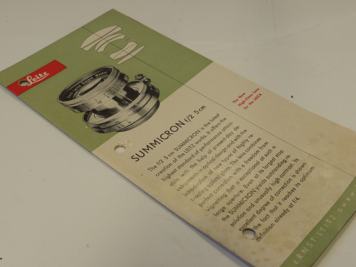 mwclassiccameras-20241108-299 Leitz 6 pages pull out leaflet on 50mm Summar, Summitar & Summicron lenses c1953