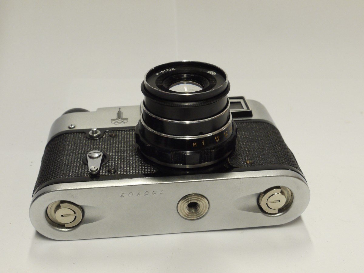 mwclassiccameras-20241115-88 Fed 5B Leica Copy with Olympic Games Logo on the front + Fed 53mm f2.8 L39 RF coupled lens & makers brown ER case
