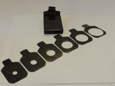 Dallmeyer Waterhouse Stops set of Six Metal Stops, marked with serial number, *, 2, 3, 4 & 5 (43x35mm), with end handle grip & Dallmeyer Brown leather case