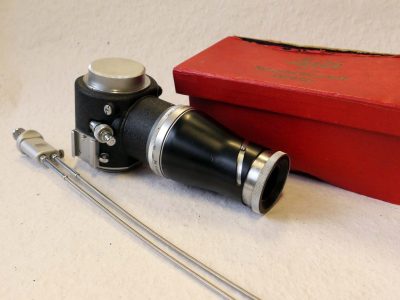 Leitz Visoflex I Reflex Housing, L39 screw mounts, with Vertical Finder, Double Cable Release, Leitz Front & Rear L39 chrome caps & Leitz Red Box