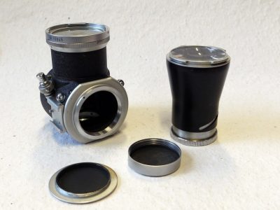 Leitz Visoflex I Reflex Housing, L39 screw mounts, with Vertical Finder, Double Cable Release, Leitz Front & Rear L39 chrome caps & Leitz Red Box