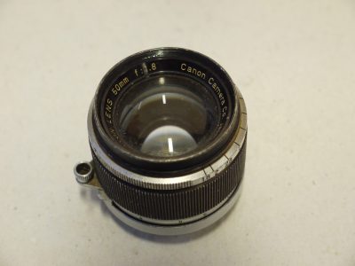 Canon 50mm f1.8 black & chrome L39 rangefinder coupled screw lens