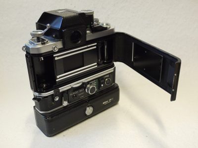 Nikon F2A 35mm SLR body, chrome, with DP-11 Metering Prism Finder + Nikon MD-2 Motor Drive with MB-1 Battery Pack