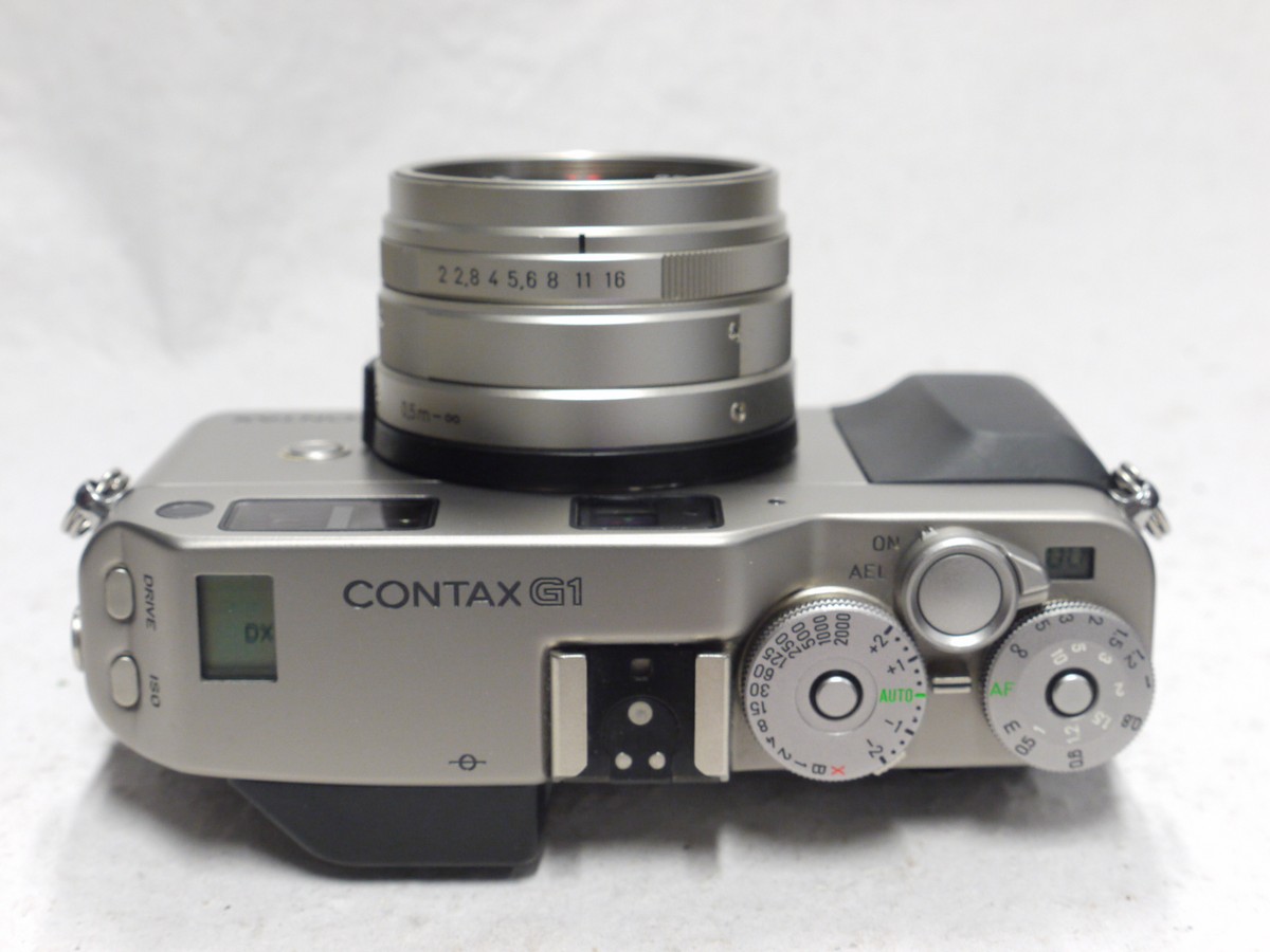 mwclassiccameras-20250110-241 Contax G1 35mm Autofocus, Motorised camera, Grey finish + 45mm f2 Planar T* interchangeable lens, with Contax front cap