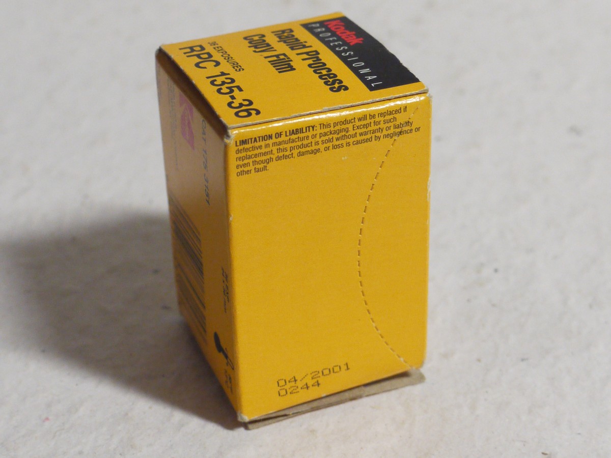 mwclassiccameras-20250124-346 Kodak Professional RPC (Rapid Process Copy Film) 36 Exposure, Slow High contrast, Expiry 2001. Unused Film in Cannister & opened Box. UNCOMMON
