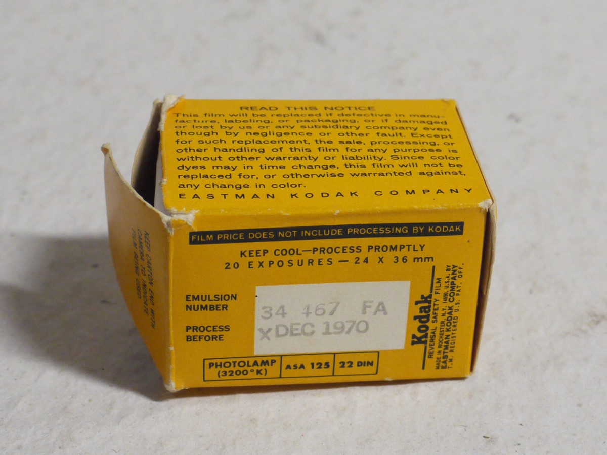 mwclassiccameras-20250124-350 Kodak High Speed Ektachrome 3200 ASA Tungsten Color Reversal Film, 20 Exposure, Expiry 1970. Unused film in cannister & opened box