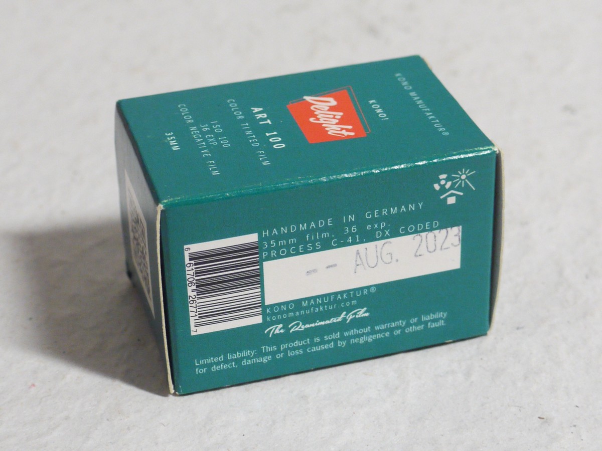 mwclassiccameras-20250124-355 Kono Delight ART 100 100 ASA 36 Exposure Colour Tinted Negative film, Expiry August 2023. Sealed in original Cannisters & Boxes