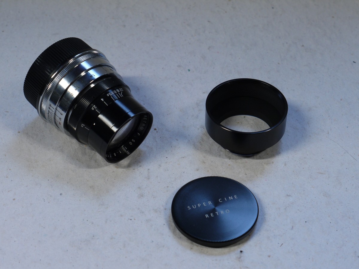 mwclassiccameras-20250214-48 Super Cine Retro 50mm f1.8 Type S1 Leica M mount lens (No.100052). Made from FRENCH SOURCED GLASS in China as a replica of the Angenieux 50mm f1.8 Type S1 Rare lens. With Lens hood, front & rear caps, Numbered Certificate, leather case & Box. ONE OF ONLY 200 MADE
