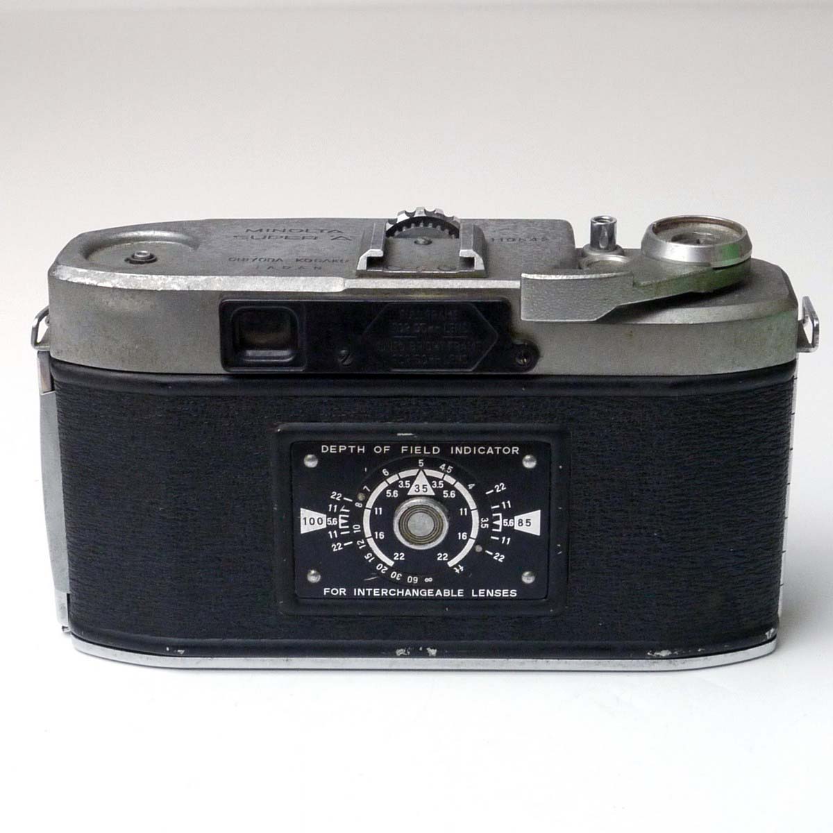 mwclassiccameras-20250228-168 Minolta Super A 35mm Copupled Rangefinder camera + Chitoko 5cm f2 Super Rokkor inbterchangeable lens. UNCOMMON CAMERA & F2 LENS. NEEDS REPAIR/CLEANING