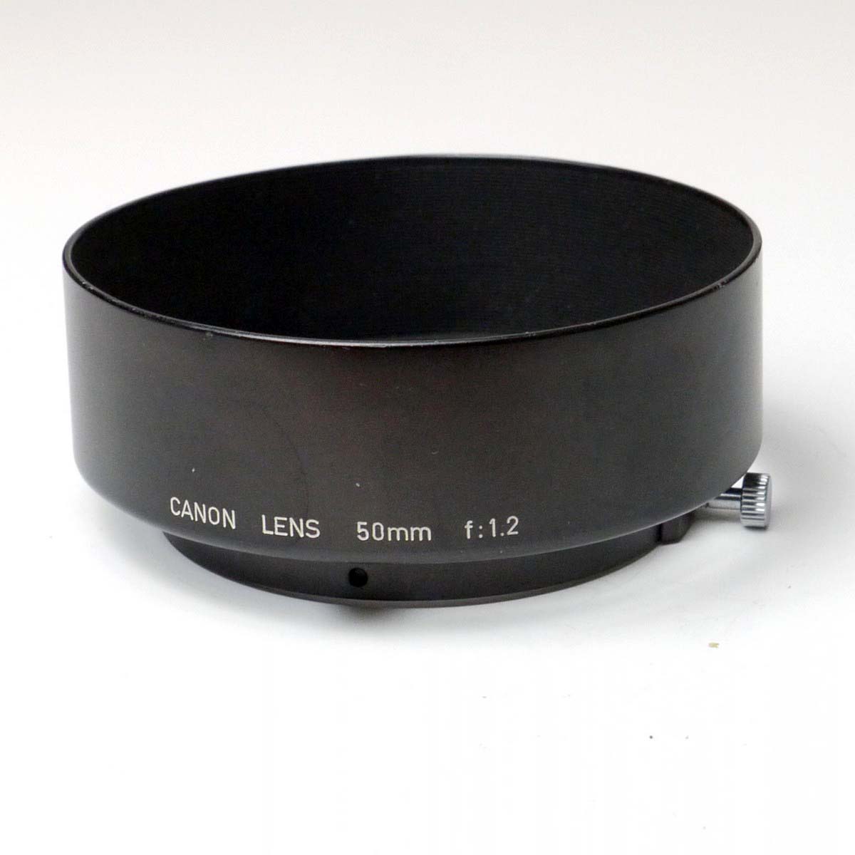 mwclassiccameras-20250228-88 Canon 58mm push-on black metal lens hood, with vents, for the Canon 50mm f1.2 Rangefinder lens. UNCOMMON