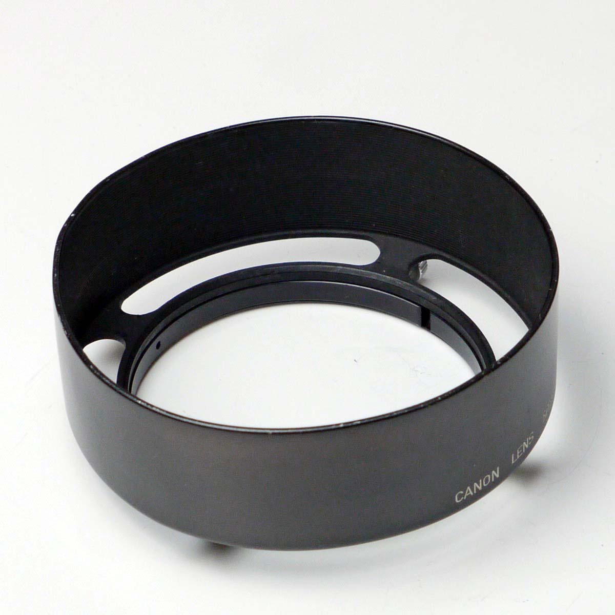 mwclassiccameras-20250228-91 Canon 58mm push-on black metal lens hood, with vents, for the Canon 50mm f1.2 Rangefinder lens. UNCOMMON