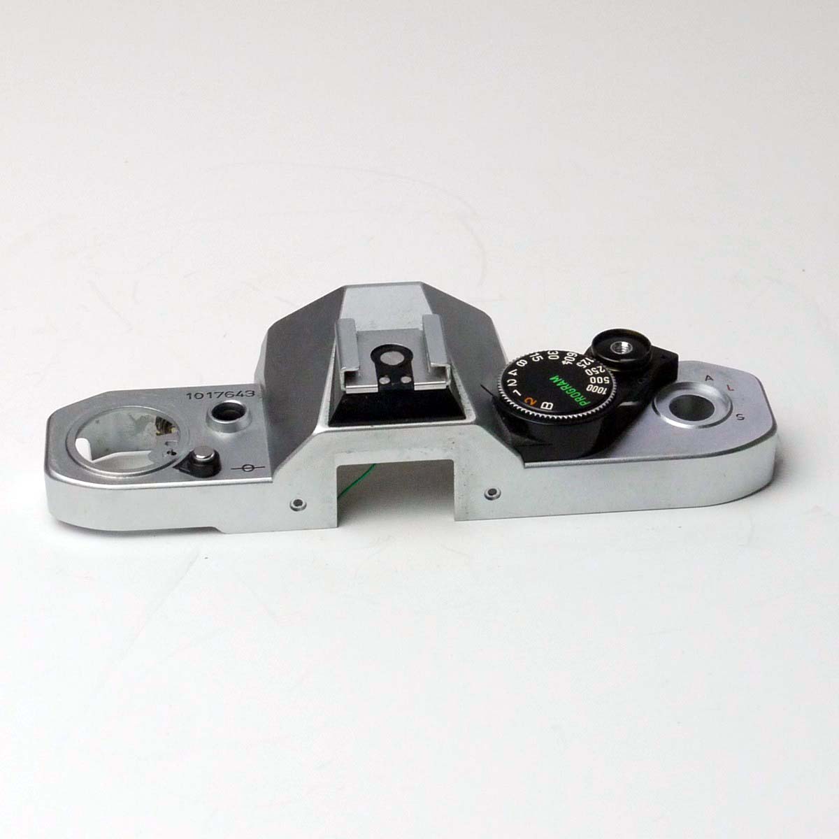 mwclassiccameras-20250307-76 Canon AE-1 Program Top Plate spare part, chrome, with shutter dial. With internal wiring/contacts