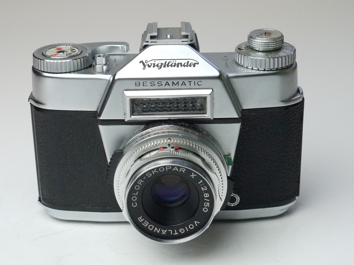 mwclassiccameras-20250314-39 Voigtlander Bessamatic selenium metered SLR with removable accessory shoe + 50mm f2.8 Color-Skopar X interchangeable Deckel mount lens with makers front cap & ER case