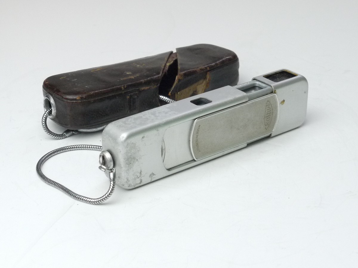 mwclassiccameras-20250314-68 Minox B 8x11 Subminiature camera, Chrome (James Bond), Metered with 15mm f3.5 Complan lens + Chain strap & Brown case.