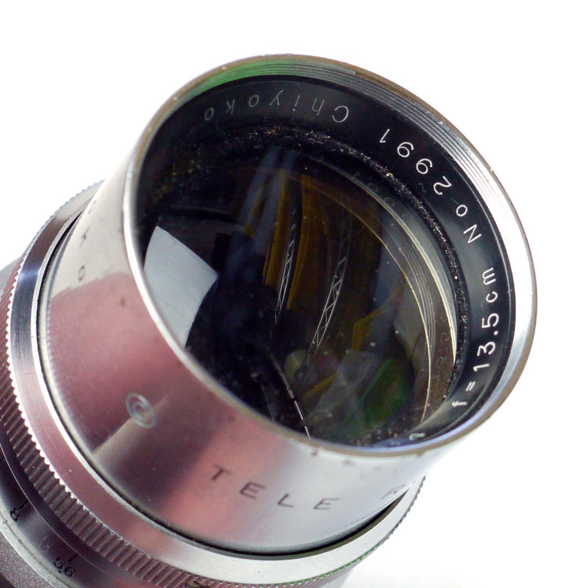 mwclassiccameras-20250328-13 Chiyoko (Minolta) 13.5cm f4 Tele Rokkor C chrome L39 rangefinder coupled lens, for Minolta 35 Leica copy & usable on all Leica L39 cameras. With rear cap