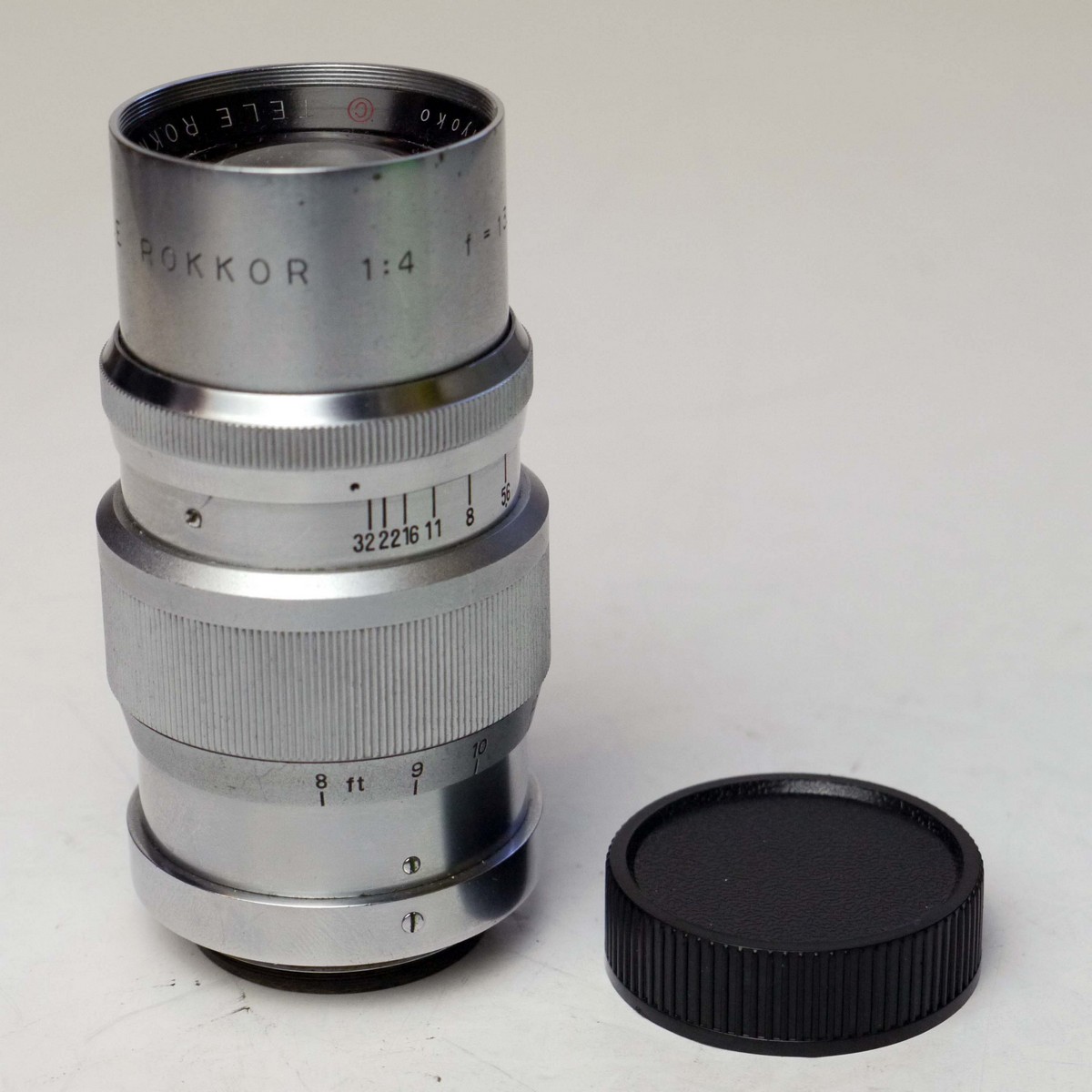 mwclassiccameras-20250328-8 Chiyoko (Minolta) 13.5cm f4 Tele Rokkor C chrome L39 rangefinder coupled lens, for Minolta 35 Leica copy & usable on all Leica L39 cameras. With rear cap