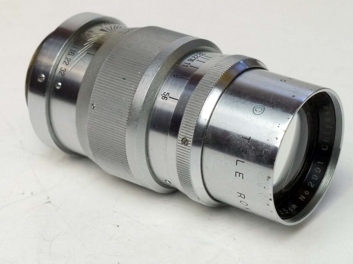 mwclassiccameras-20250328-9 Chiyoko (Minolta) 13.5cm f4 Tele Rokkor C chrome L39 rangefinder coupled lens, for Minolta 35 Leica copy & usable on all Leica L39 cameras. With rear cap