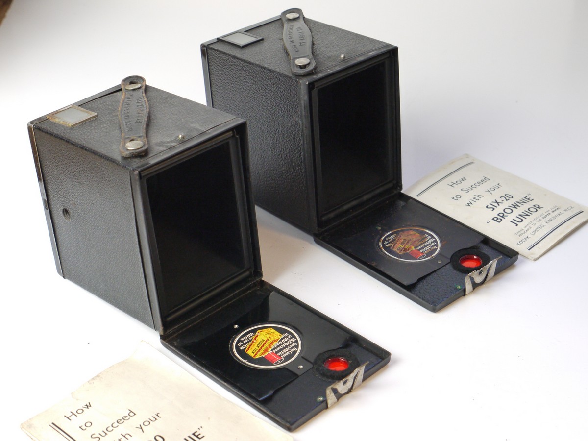 mwclassiccameras-20250411-157 Kodak Set of Two Box Cameras. Six Twenty Brownie & Six-20 Brownie Junior. Both with Original Original Instructions